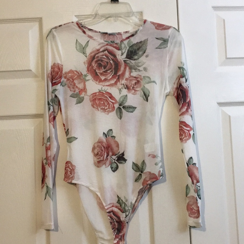 White Floral body suit